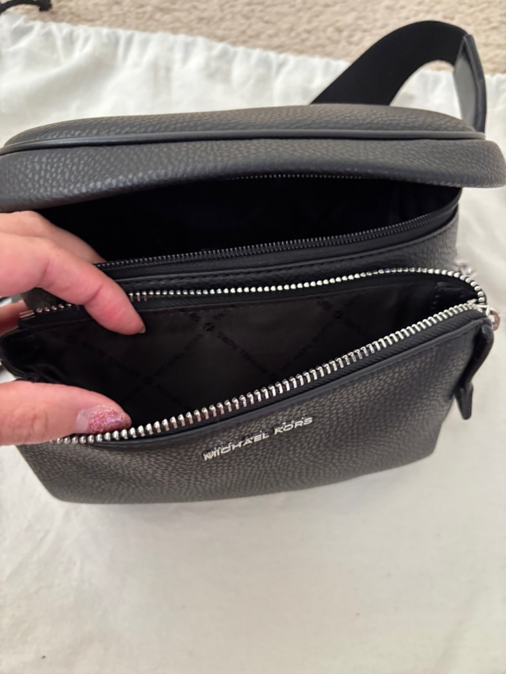 Michael Kors Black Pebbled Leather Logo Strap Crossbody Bag - Picture 13 of 16